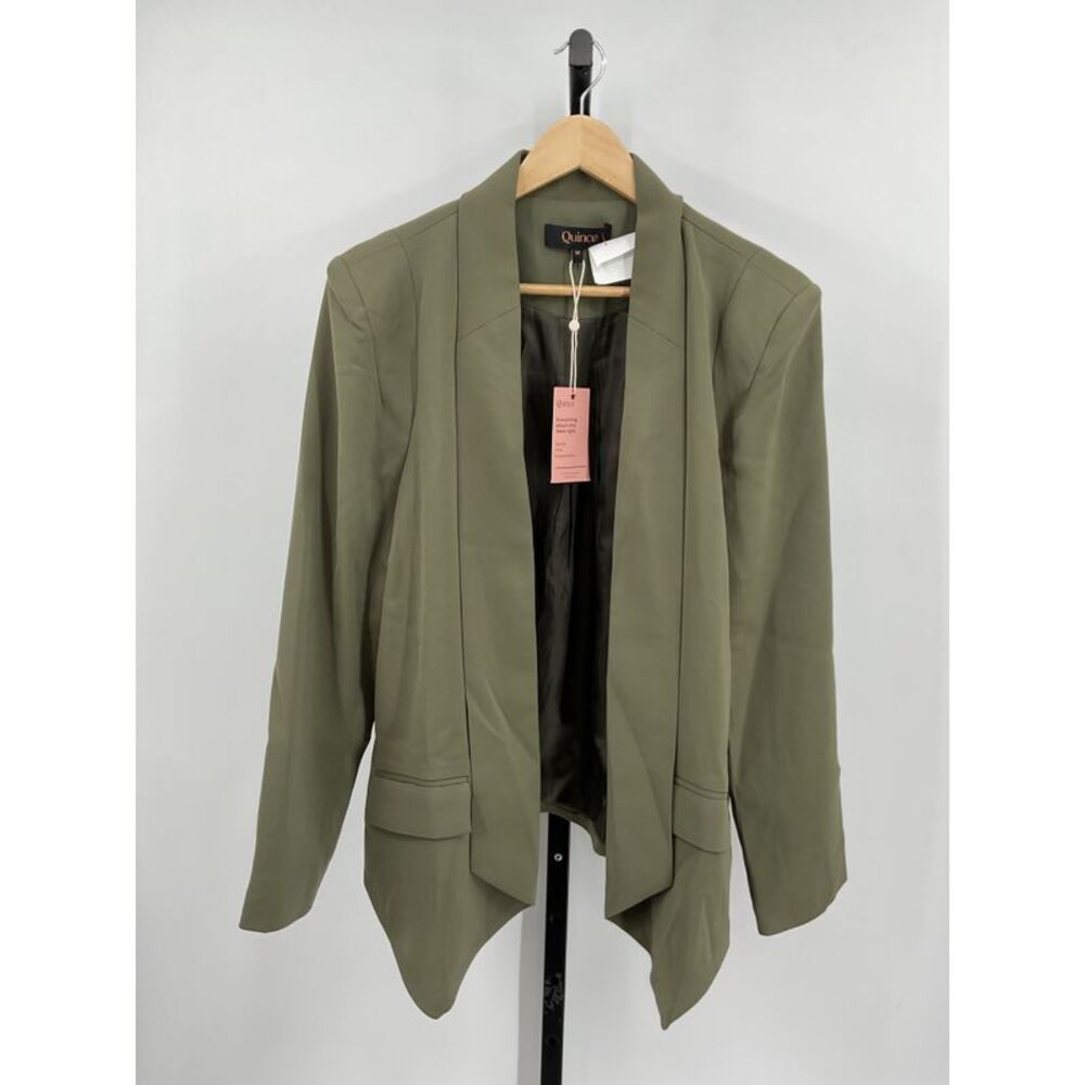 Quince Women's Stretch Crepe Open Blazer Suit Jacket Olive M